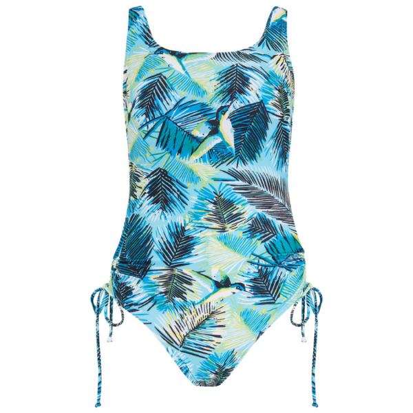 Palm Island Mastectomy Swimsuit | Aqua Blue Leaf Pattern | Nicola Jane - Image 2