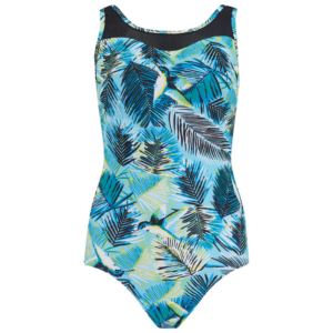 Palm Island Mesh Mastectomy Swimsuit | Aqua Blue Leaf Pattern | Nicola Jane