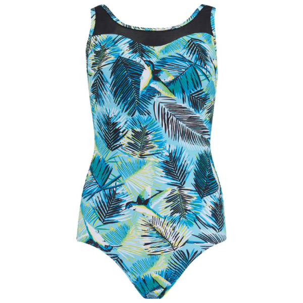 Palm Island Mesh Mastectomy Swimsuit | Aqua Blue Leaf Pattern | Nicola Jane - Image 2