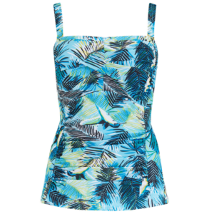 Palm Island Pocketed Tankini | Multiway Straps | Aqua Blue Leaf Pattern | Nicola Jane