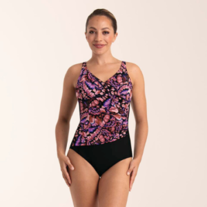 Praia Slimming Rouched Swimsuit | Pink & Black Rosewood Pattern | Anita