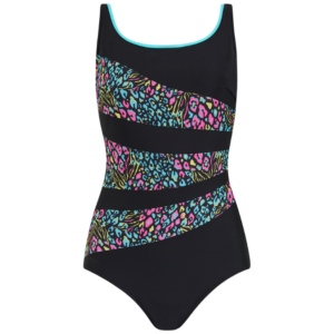 Santa Barbara Mastectomy Swimsuit | Black with a Pastel Blue & Pink Pattern | Nicola Jane