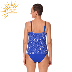 Azores Tankini Set | UPF 50+ | Reversible Bottoms | Royal Blue & White Pattern | Amoena