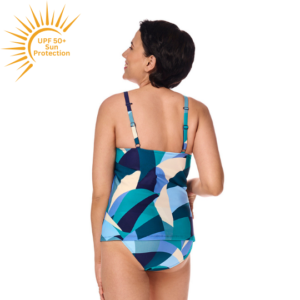 Lisbon Tankini Set | UPF 50+ | Jade Green & Blue Pattern | Amoena