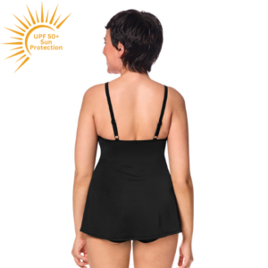 Ravello Swim Dress | UPF 50+ | Black with Silver Trim | Amoena