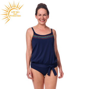 Thassos Mastectomy Tankini Set | UPF 50+ | Navy Multicoloured Tribal Pattern | Amoena