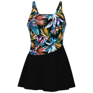 Kista Slimming Swim Dress | Black with Dark Floral Pattern | Anita