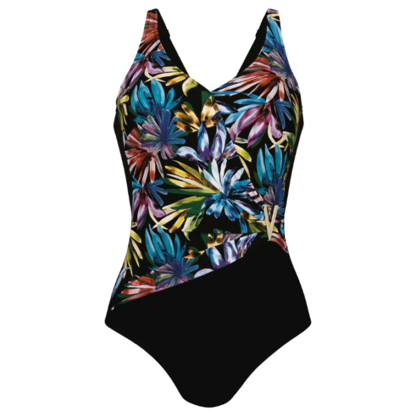Teresina Slimming V-Neckline Swimsuit | Black with Dark Floral Pattern | Anita - Image 3