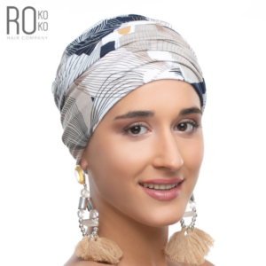 Mauritius Turban Hat | Navy & Beige Pattern | Bamboo | Rokoko