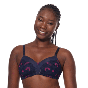 Delila Padded Lace Bra | Navy & Pink | Amoena