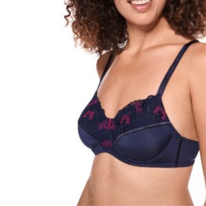 Delila Underwired Lace Bra | Navy & Pink | Mastectomy Bra | Amoena