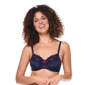 Delila Underwired Lace Bra | Navy & Pink | Mastectomy Bra | Amoena