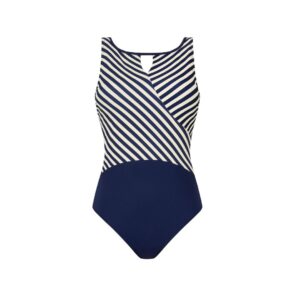 Casoria High Neckline Swimsuit | Navy & White Stripes | Amoena