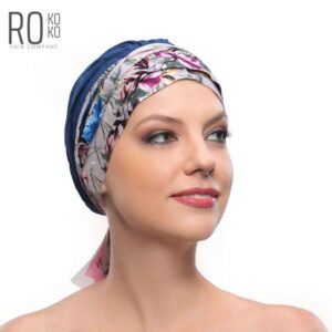 Aster Turban | Tie Ribbons | Blue Floral Pattern | Rokoko